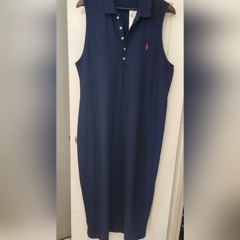Ralph Lauren Navy Sleeveless Polo Midi Dress with Red Logo - Picture 5 of 10